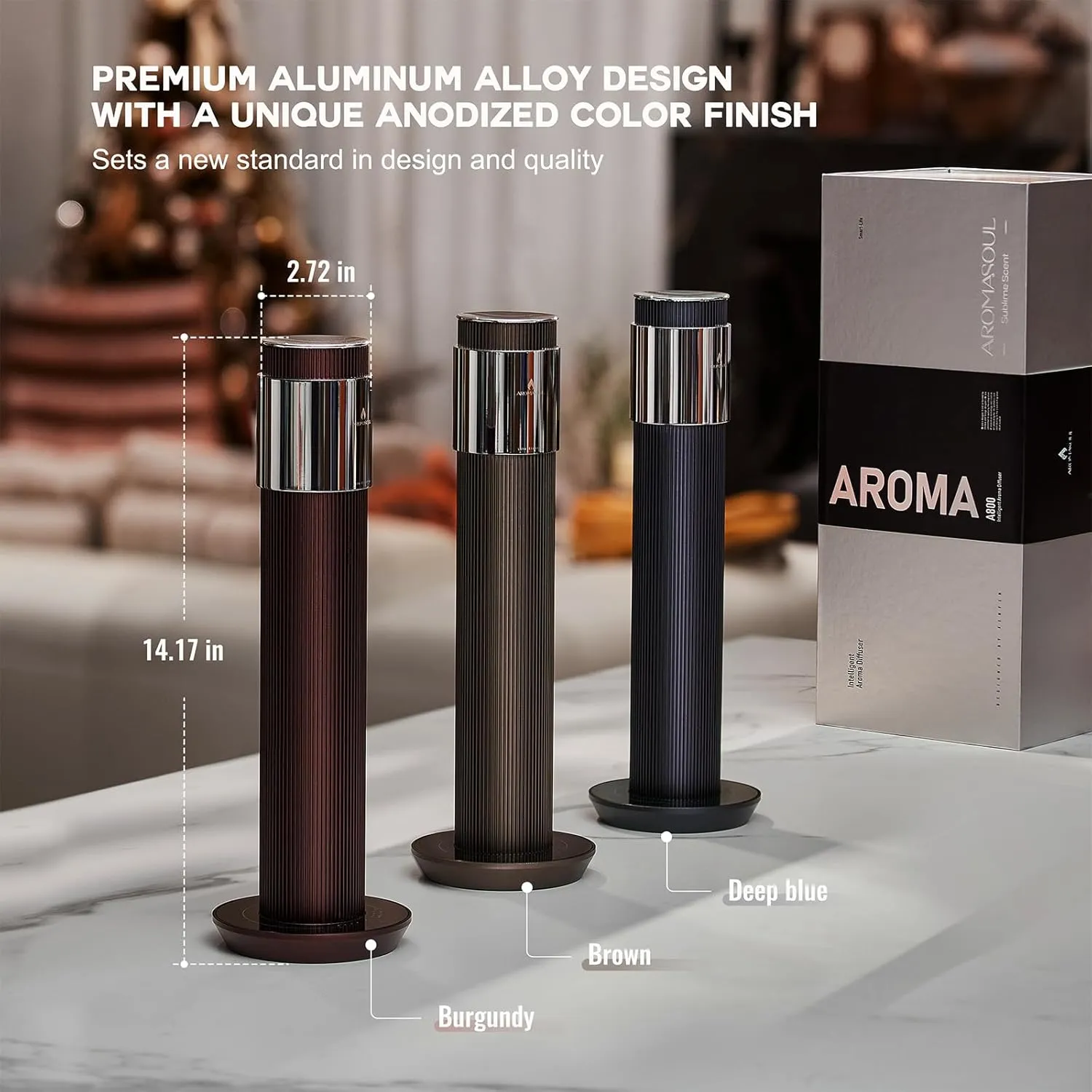 Waterless Scent Diffuser Starter Kit - 1000 Sq Ft. Coverage, Cordless Rechargeable Hotel Collection Diffuser, Included 120ml Fragrance Essential Oils,APP-Controlled, air diffusers for Home,Brown