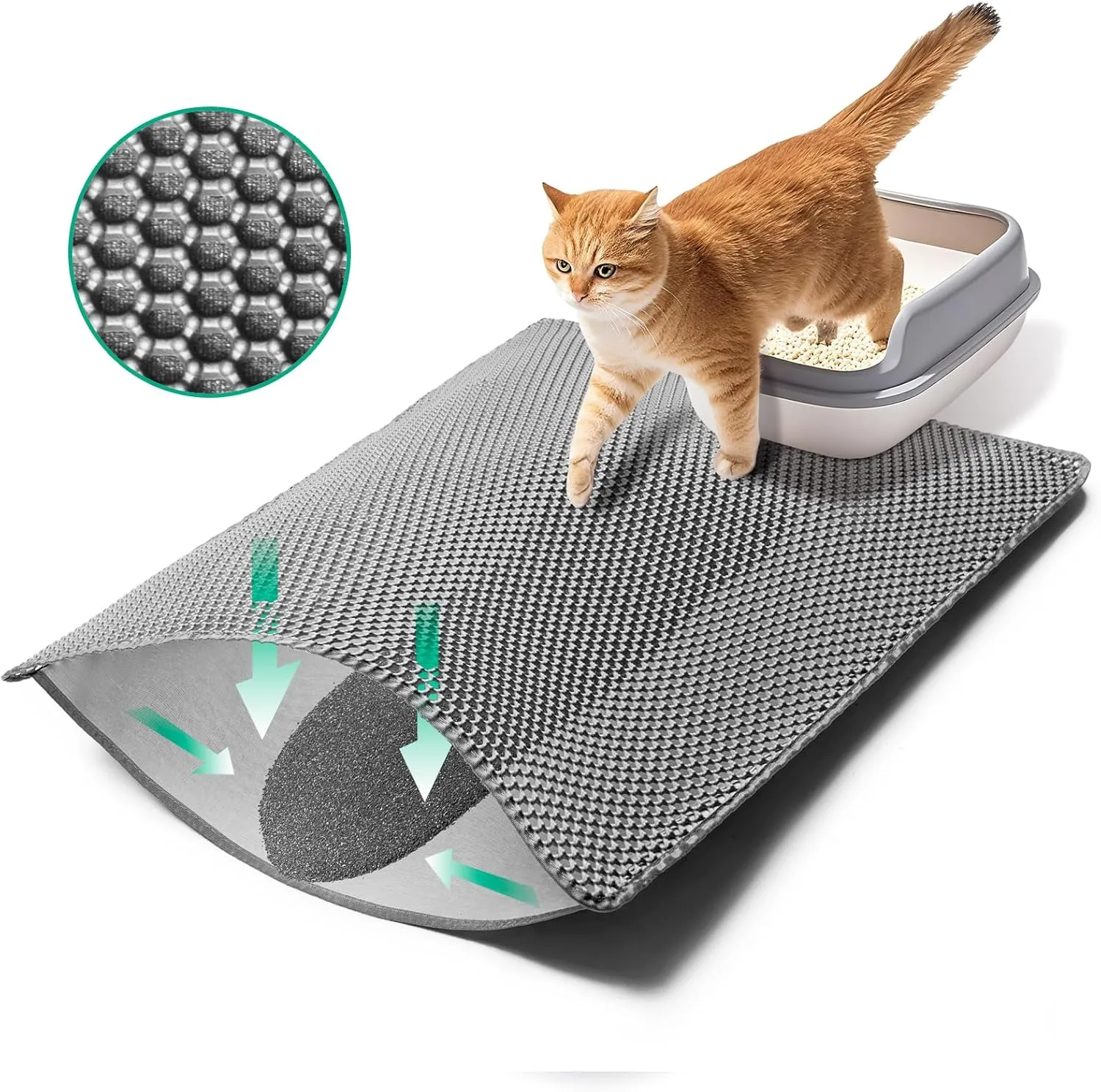XL47''X 28'' Extra Large Cat Litter Mat,Double Layer Litter Trapping Mat,kitty Litter Box Mat,Cats Rug for Pet, Litterbox Mats for Floor,Waterproof Urine Proof,Non-Slip