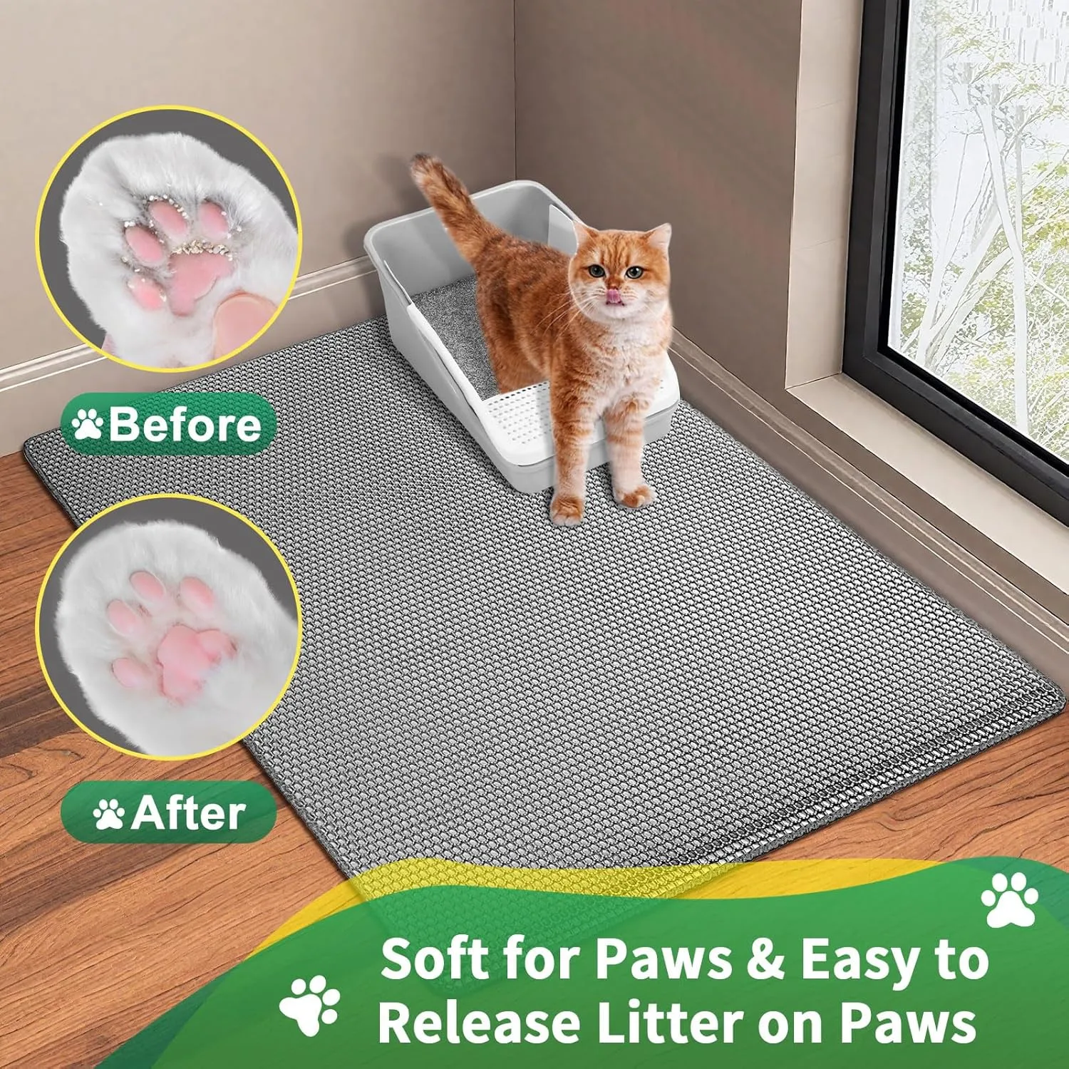 XL47''X 28'' Extra Large Cat Litter Mat,Double Layer Litter Trapping Mat,kitty Litter Box Mat,Cats Rug for Pet, Litterbox Mats for Floor,Waterproof Urine Proof,Non-Slip