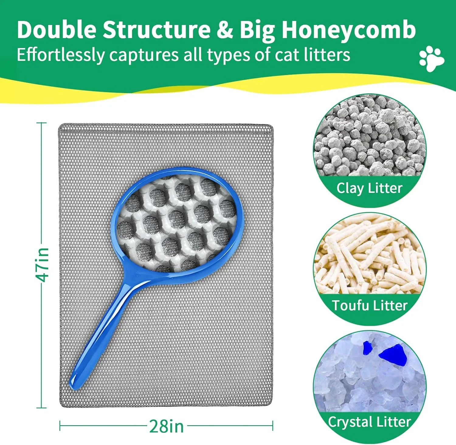 XL47''X 28'' Extra Large Cat Litter Mat,Double Layer Litter Trapping Mat,kitty Litter Box Mat,Cats Rug for Pet, Litterbox Mats for Floor,Waterproof Urine Proof,Non-Slip