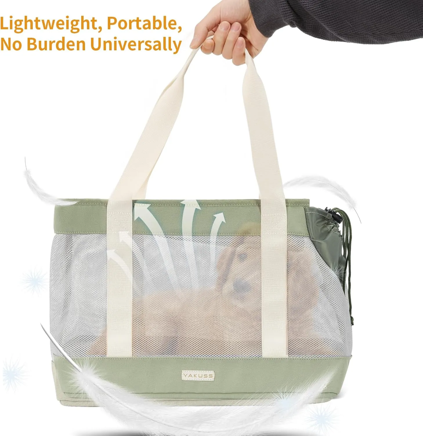 Yakuss Cat Carrier Tote Bag for Small Dog with Locking Safety Zippers Adjustable Side Opening Collapsible Portable Lightweight Travel Puppy Carrier, Small Dog Soft Sided