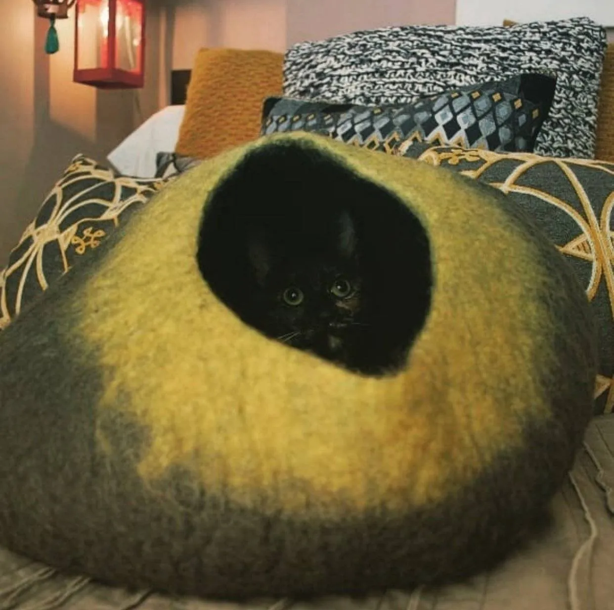 Yellow & Grey Cat Cave