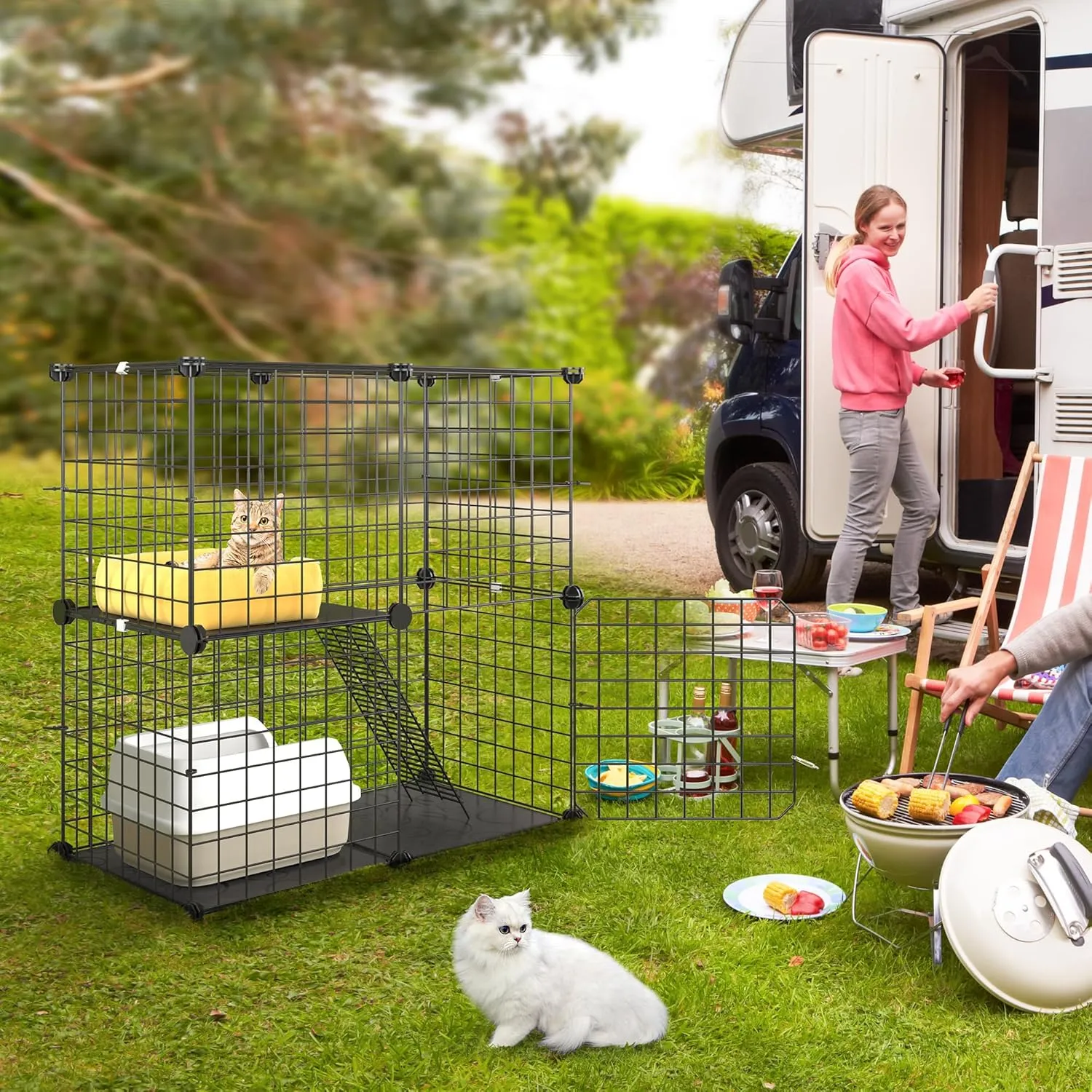 YITAHOME 2 Tier Cat Cage Indoor, Kitten Kennel Condo DIY Pet Playpen with Ladder for Small Animals Puppy Rabbit Bunny Squirrel