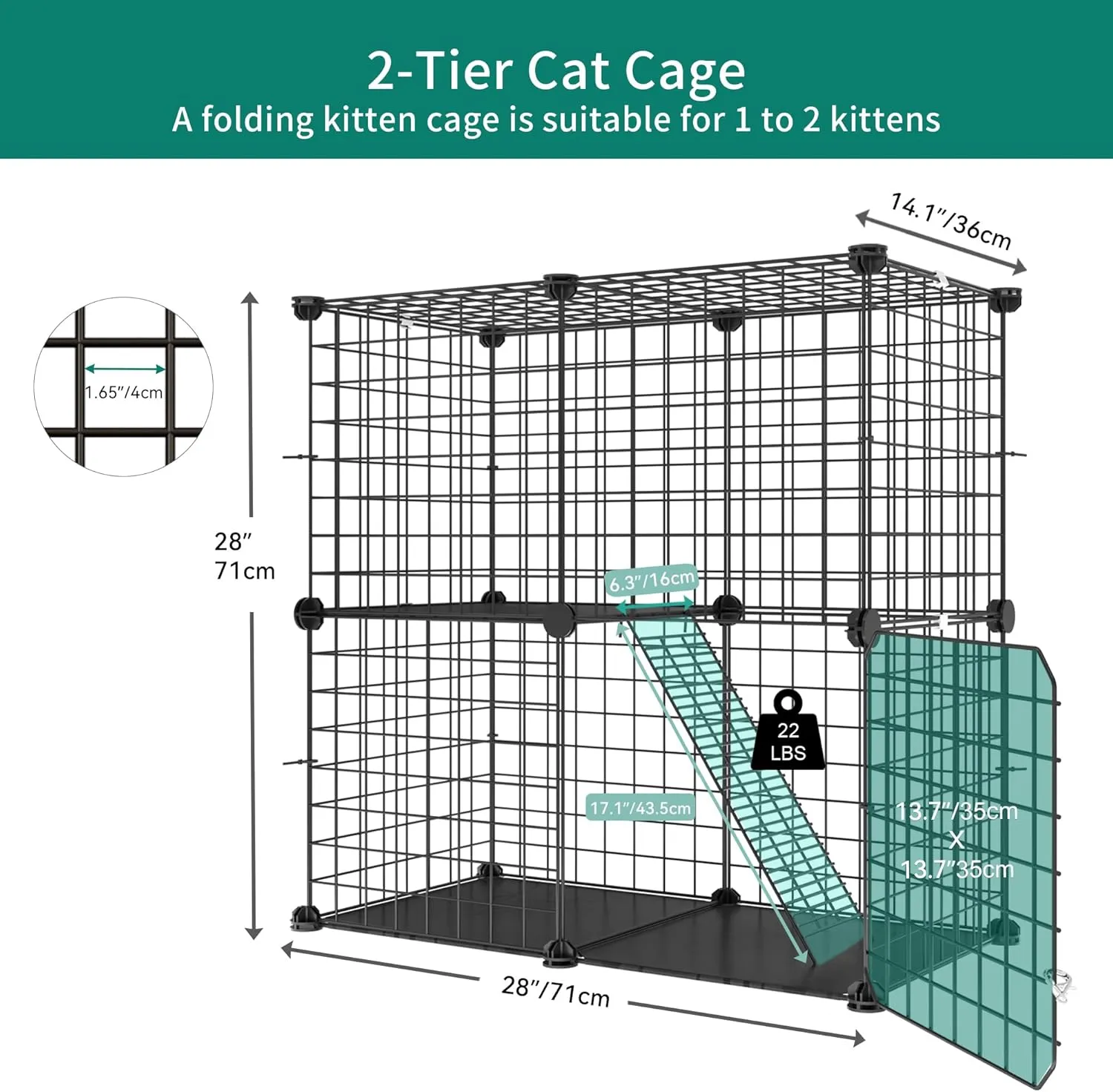 YITAHOME 2 Tier Cat Cage Indoor, Kitten Kennel Condo DIY Pet Playpen with Ladder for Small Animals Puppy Rabbit Bunny Squirrel