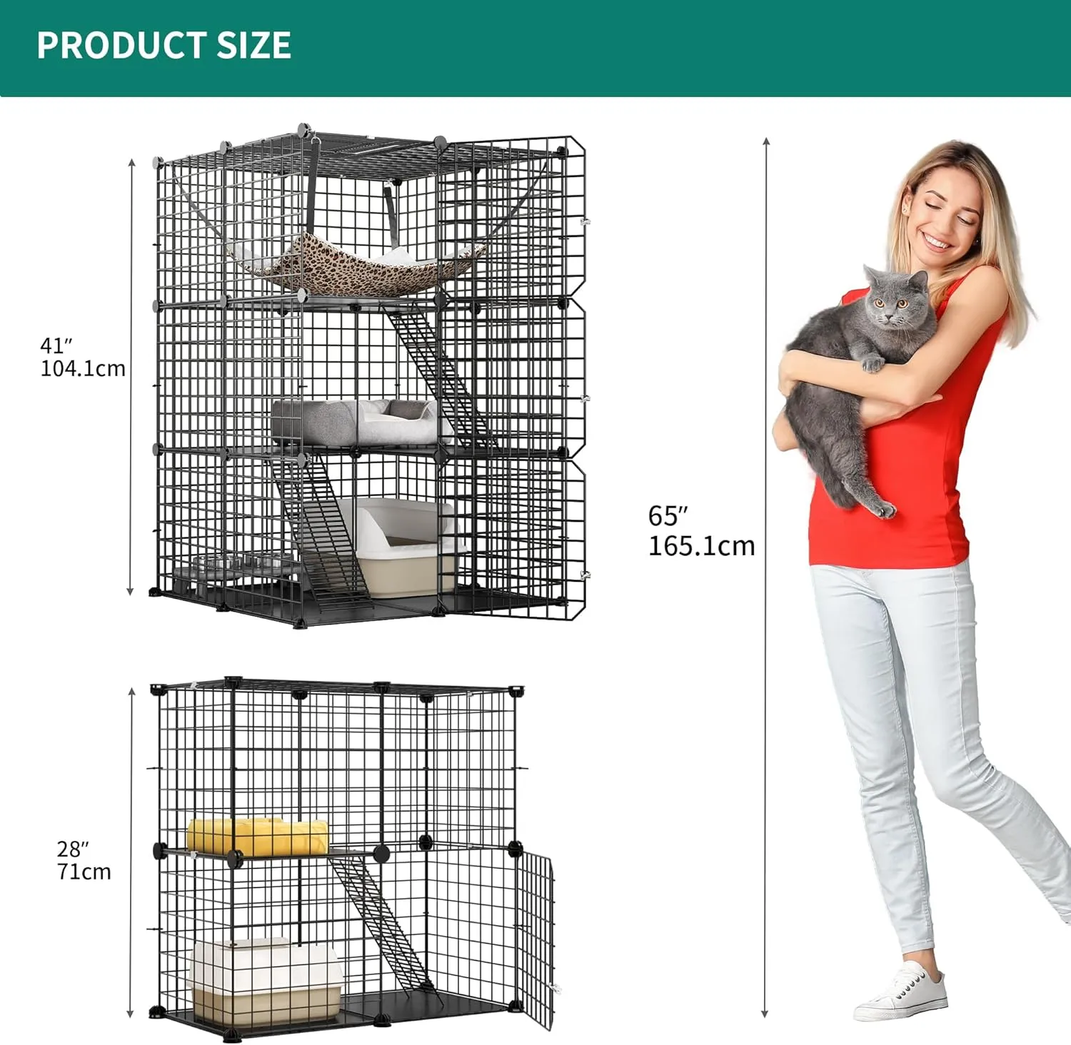 YITAHOME 2 Tier Cat Cage Indoor, Kitten Kennel Condo DIY Pet Playpen with Ladder for Small Animals Puppy Rabbit Bunny Squirrel