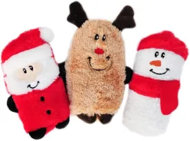ZippyPaws Christmas Squeakie Buddies - Bulk 3 Pack of Seasonal Stuffing-Free Squeaky Dog Toys, No Stuffing Holiday Puppy Toys, Dog Stuff for Small & Medium Dogs - Santa Claus, Reindeer, & Snowman